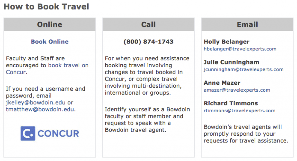 How to book travel at Bowdoin